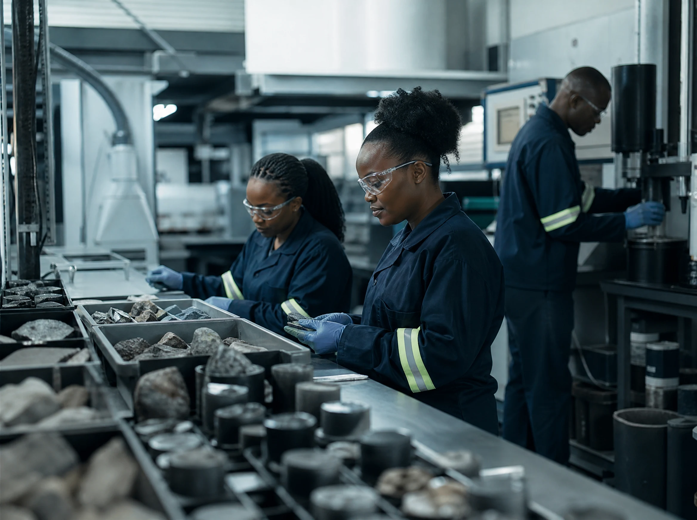 Metallurgical samples and test vessels arranged for analysis in a laboratory